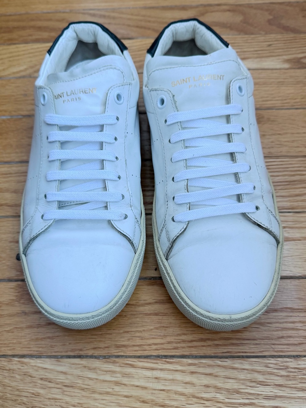 Saint Laurent White Leather Unisex Sneakers with Black Heel Tab EU 39.5